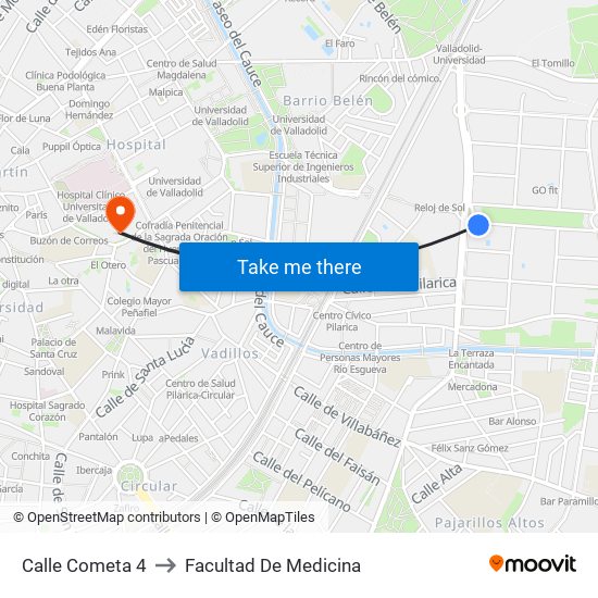 Calle Cometa 4 to Facultad De Medicina map