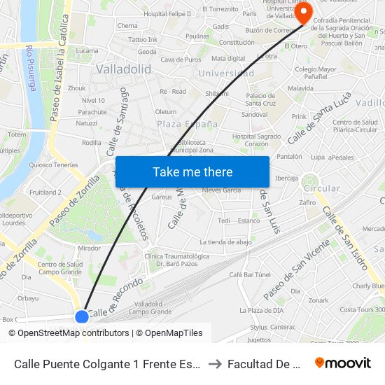 Calle Puente Colgante 1 Frente Est. De Autobuses to Facultad De Medicina map