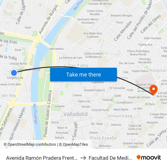 Avenida Ramón Pradera Frente 10 to Facultad De Medicina map