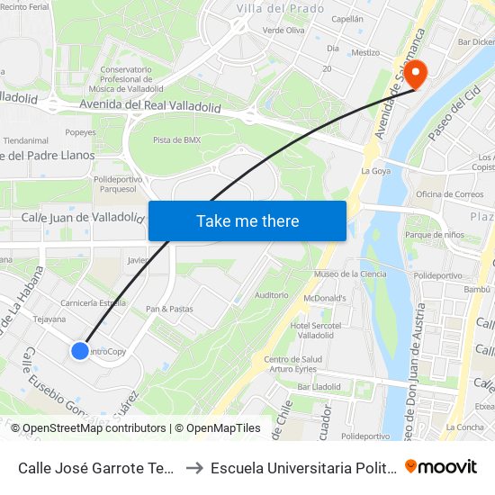 Calle José Garrote Tebar 21 to Escuela Universitaria Politécnica map