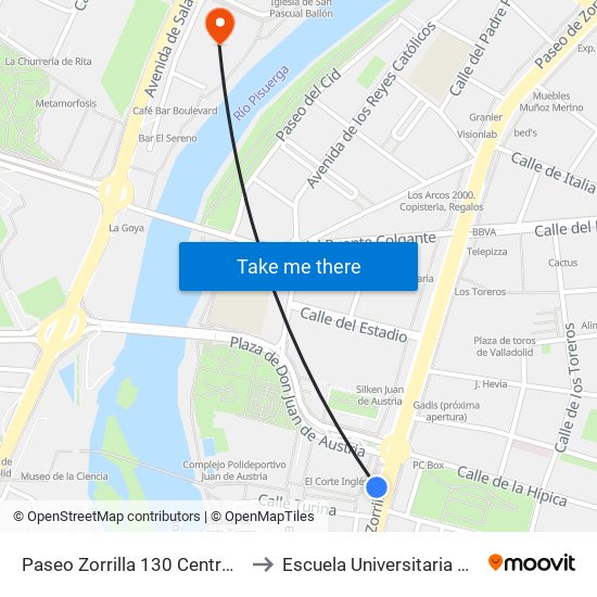 Paseo Zorrilla 130 Centro Comercial to Escuela Universitaria Politécnica map
