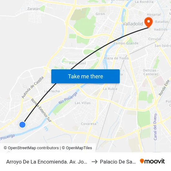 Arroyo De La Encomienda. Av. José Luis Lasa, 27 to Palacio De Santa Cruz map