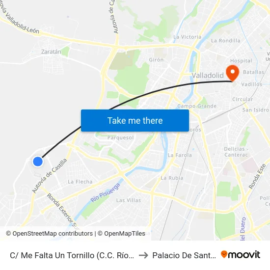Arroyo De La Encomienda. C.C. Río Shopping to Palacio De Santa Cruz map