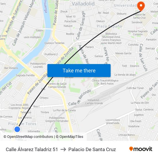 Calle Álvarez Taladriz 51 to Palacio De Santa Cruz map