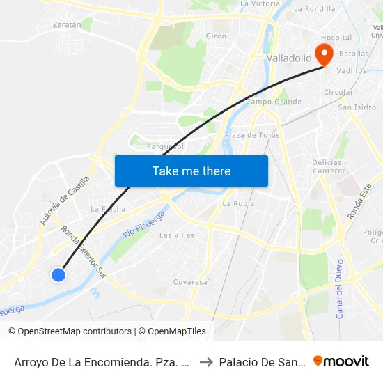 Arroyo De La Encomienda. Pza. Juan Carlos I to Palacio De Santa Cruz map