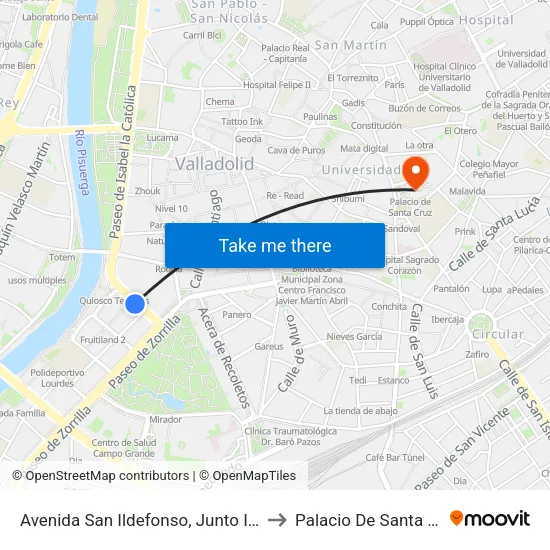 Valladolid. Av. San Ildefonso (Junto Iglesia) to Palacio De Santa Cruz map