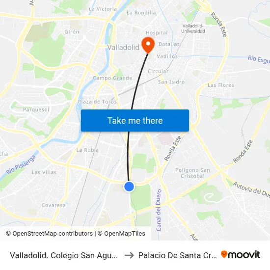 Valladolid. Colegio San Agustín to Palacio De Santa Cruz map