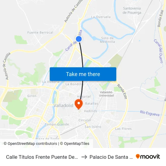 Calle Títulos Frente Puente De Hierro to Palacio De Santa Cruz map