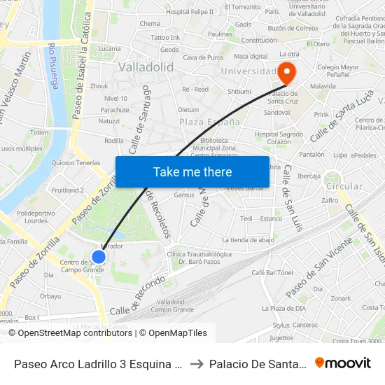 Paseo Arco Ladrillo 3 Esquina Aragón to Palacio De Santa Cruz map