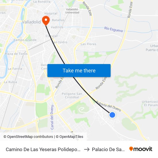 Camino De Las Yeseras Polideportivo Municipal to Palacio De Santa Cruz map
