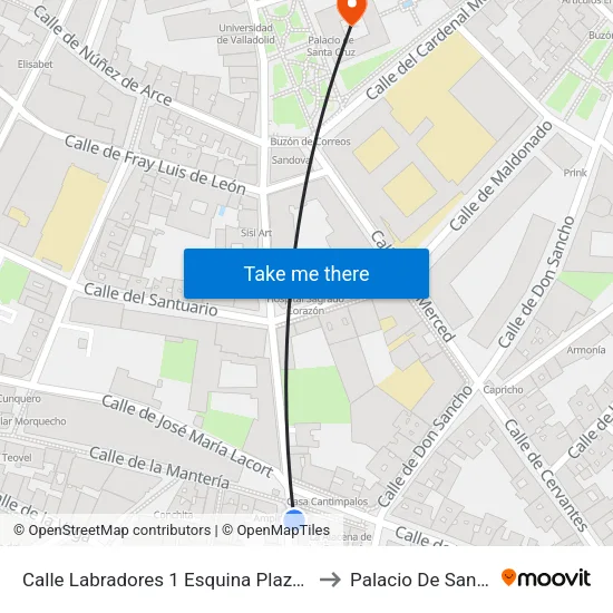 Calle Labradores 1 Esquina Plaza Cruz Verde to Palacio De Santa Cruz map