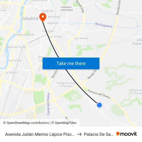 Avenida Julián Merino Lápice Piscinas Municipales to Palacio De Santa Cruz map