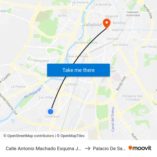 Calle Antonio Machado Esquina José María Pemán to Palacio De Santa Cruz map