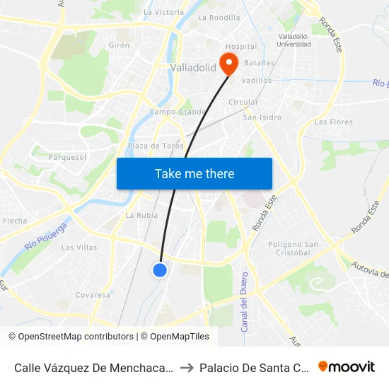 Calle Vázquez De Menchaca 33 to Palacio De Santa Cruz map