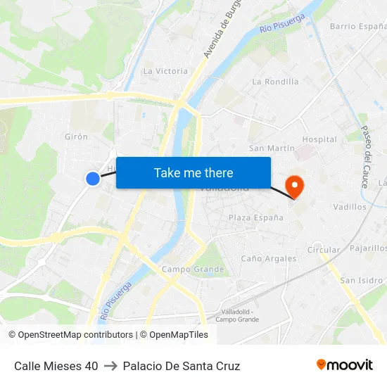 Calle Mieses 40 to Palacio De Santa Cruz map