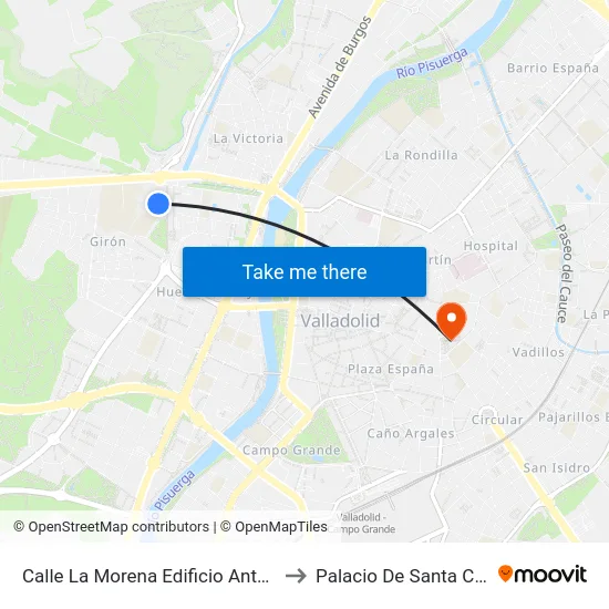 Calle La Morena Edificio Antares to Palacio De Santa Cruz map
