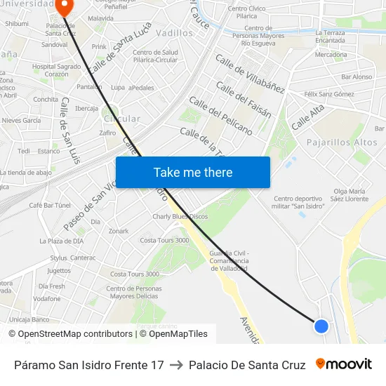 Páramo San Isidro Frente 17 to Palacio De Santa Cruz map