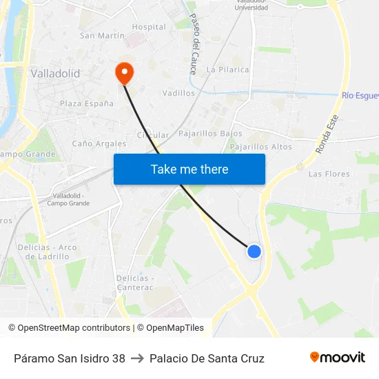 Páramo San Isidro 38 to Palacio De Santa Cruz map