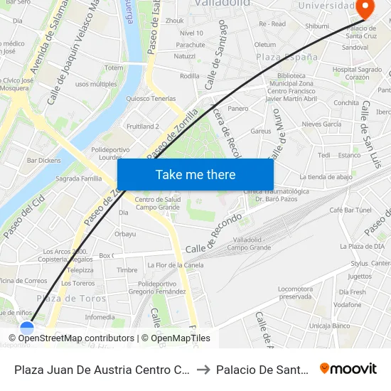 Plaza Juan De Austria Centro Comercial to Palacio De Santa Cruz map