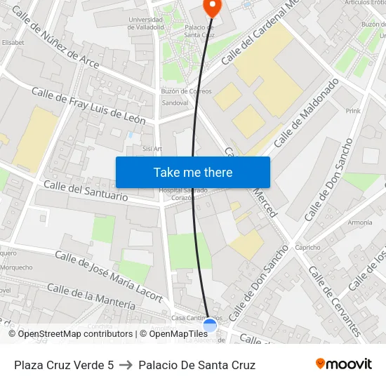Plaza Cruz Verde 5 to Palacio De Santa Cruz map