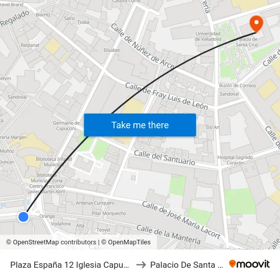 Plaza España 12 Iglesia Capuchinos to Palacio De Santa Cruz map