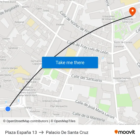 Plaza España 13 to Palacio De Santa Cruz map