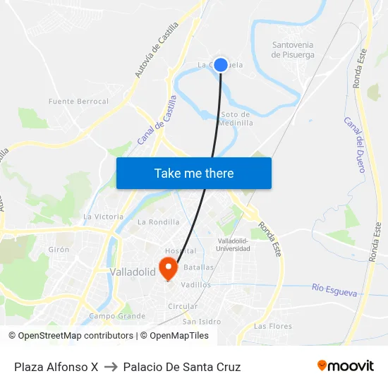 Plaza Alfonso X to Palacio De Santa Cruz map