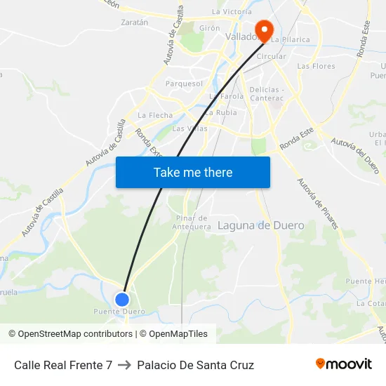 Calle Real 24 to Palacio De Santa Cruz map