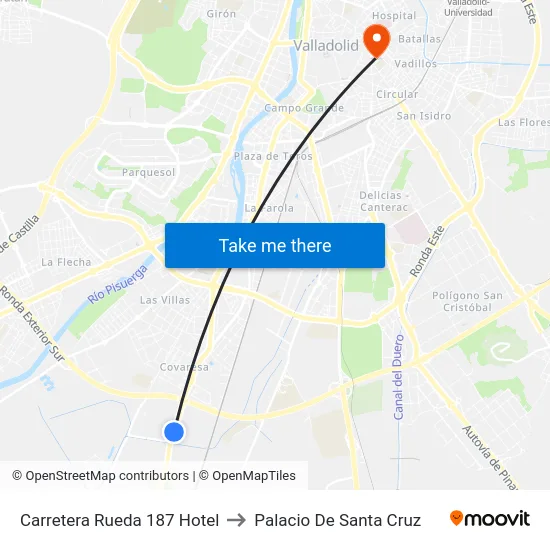 Carretera Rueda 187 Hotel to Palacio De Santa Cruz map