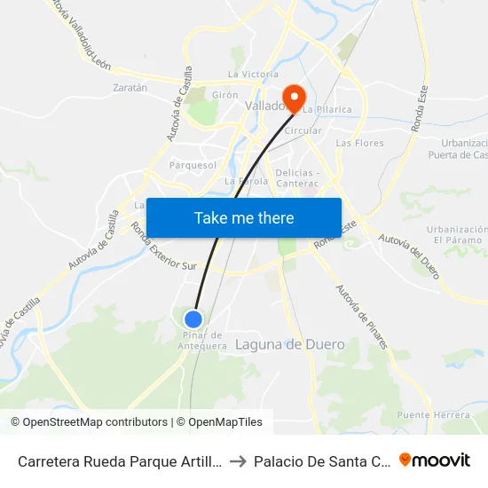 Carretera Rueda Parque Artillería to Palacio De Santa Cruz map