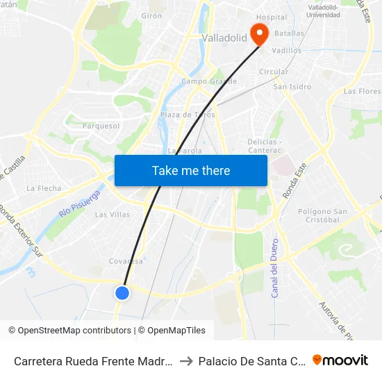 Carretera Rueda Frente Madroño to Palacio De Santa Cruz map