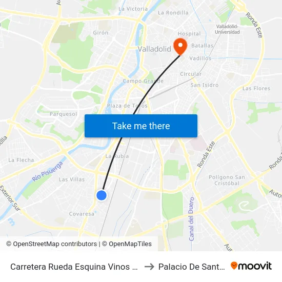 Carretera Rueda Esquina Vinos De Cigales to Palacio De Santa Cruz map