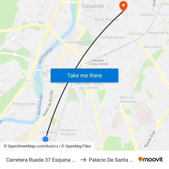 Carretera Rueda 37 Esquina Corta to Palacio De Santa Cruz map