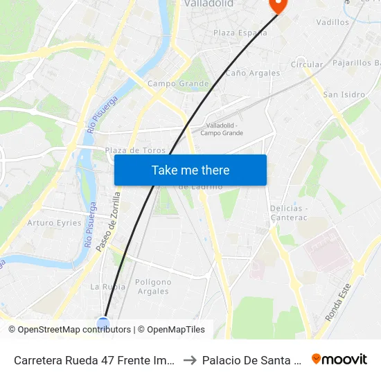 Carretera Rueda 47 Frente Imserso to Palacio De Santa Cruz map