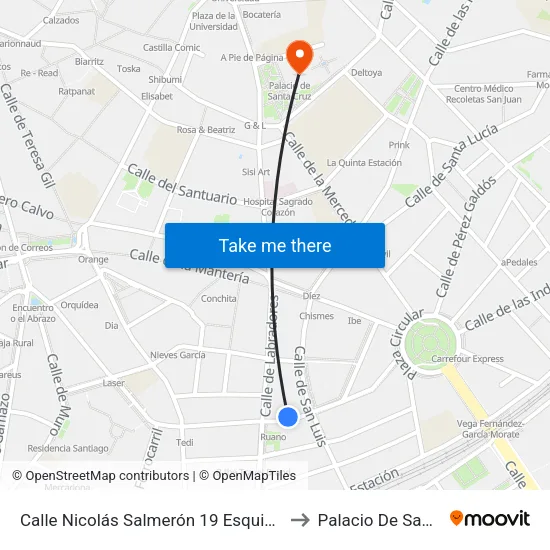 Calle Nicolás Salmerón 19 Esquina Labradores to Palacio De Santa Cruz map
