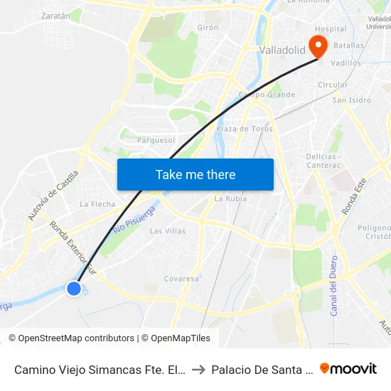 Camino Viejo Simancas Fte. El Barrio to Palacio De Santa Cruz map