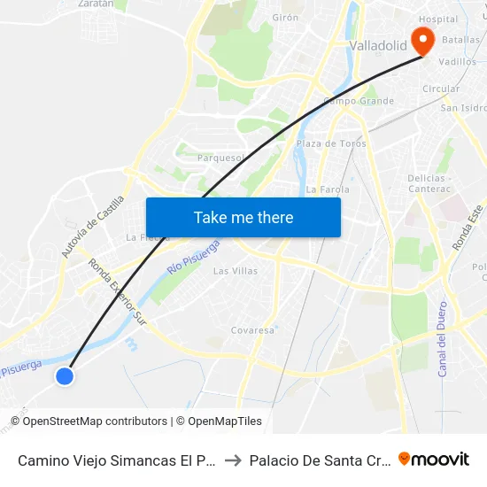 Camino Viejo Simancas El Pino to Palacio De Santa Cruz map