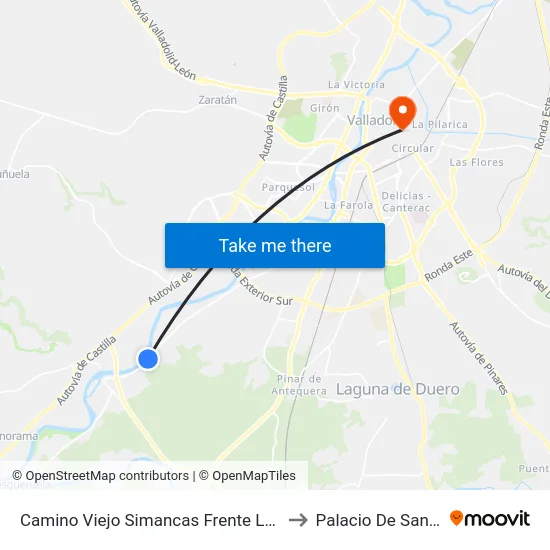 Camino Viejo Simancas Frente Las Lagunillas to Palacio De Santa Cruz map