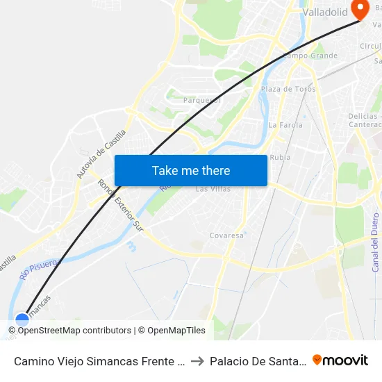 Camino Viejo Simancas Frente Encinas to Palacio De Santa Cruz map