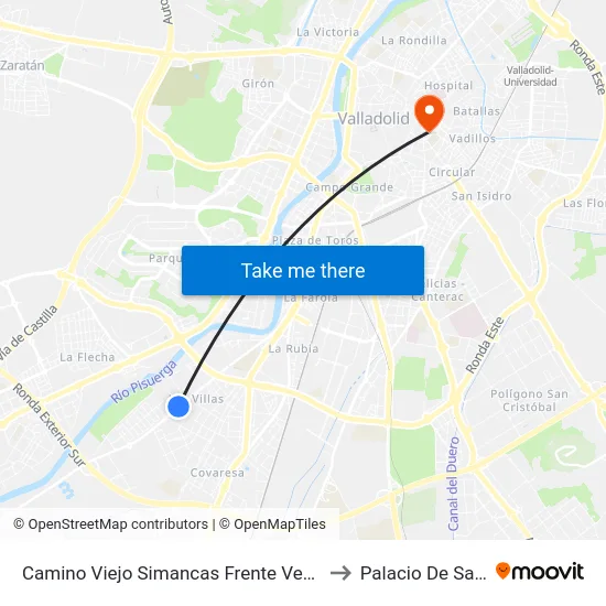 Camino Viejo Simancas Frente Vega De Valdetronco to Palacio De Santa Cruz map