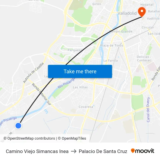 Camino Viejo Simancas Inea to Palacio De Santa Cruz map