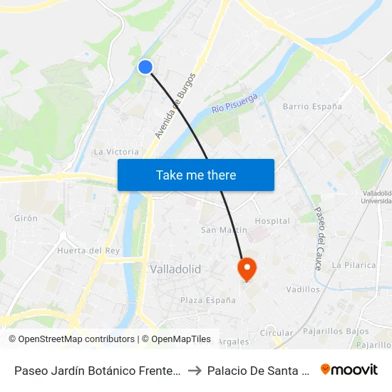 Paseo Jardín Botánico Frente Jara to Palacio De Santa Cruz map