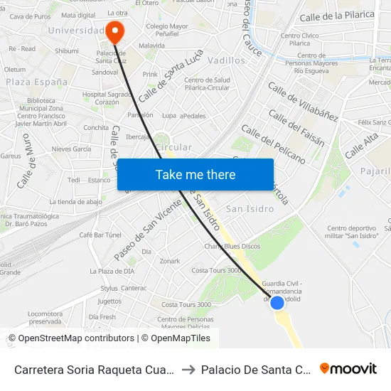 Carretera Soria Raqueta Cuartel to Palacio De Santa Cruz map