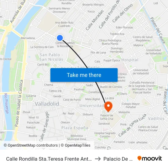 Calle Rondilla Sta.Teresa Frente Antiguo Hospital Ríohortega to Palacio De Santa Cruz map