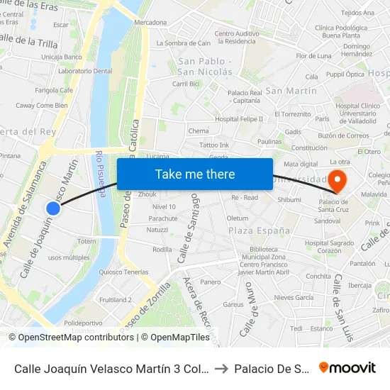 Calle Joaquín Velasco Martín 3 Colegio La Inmaculada to Palacio De Santa Cruz map