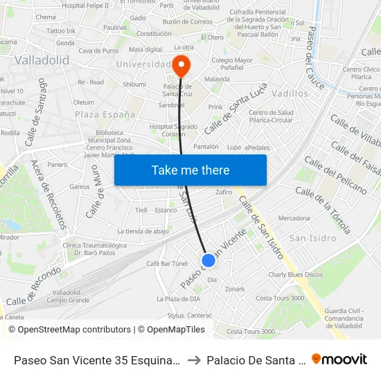 Paseo San Vicente 35 Esquina Sevilla to Palacio De Santa Cruz map