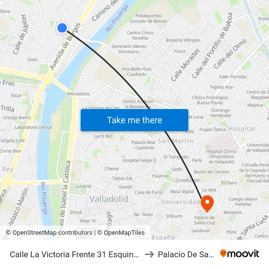 Calle La Victoria Frente 31 Esquina San Sebastián to Palacio De Santa Cruz map