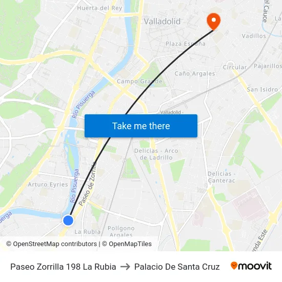 Paseo Zorrilla 198 La Rubia to Palacio De Santa Cruz map