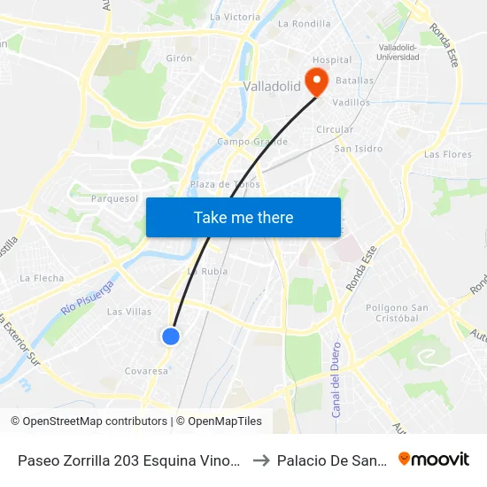 Paseo Zorrilla 203 Esquina Vinos De Cigales to Palacio De Santa Cruz map