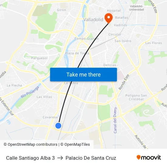 Calle Santiago Alba 3 to Palacio De Santa Cruz map